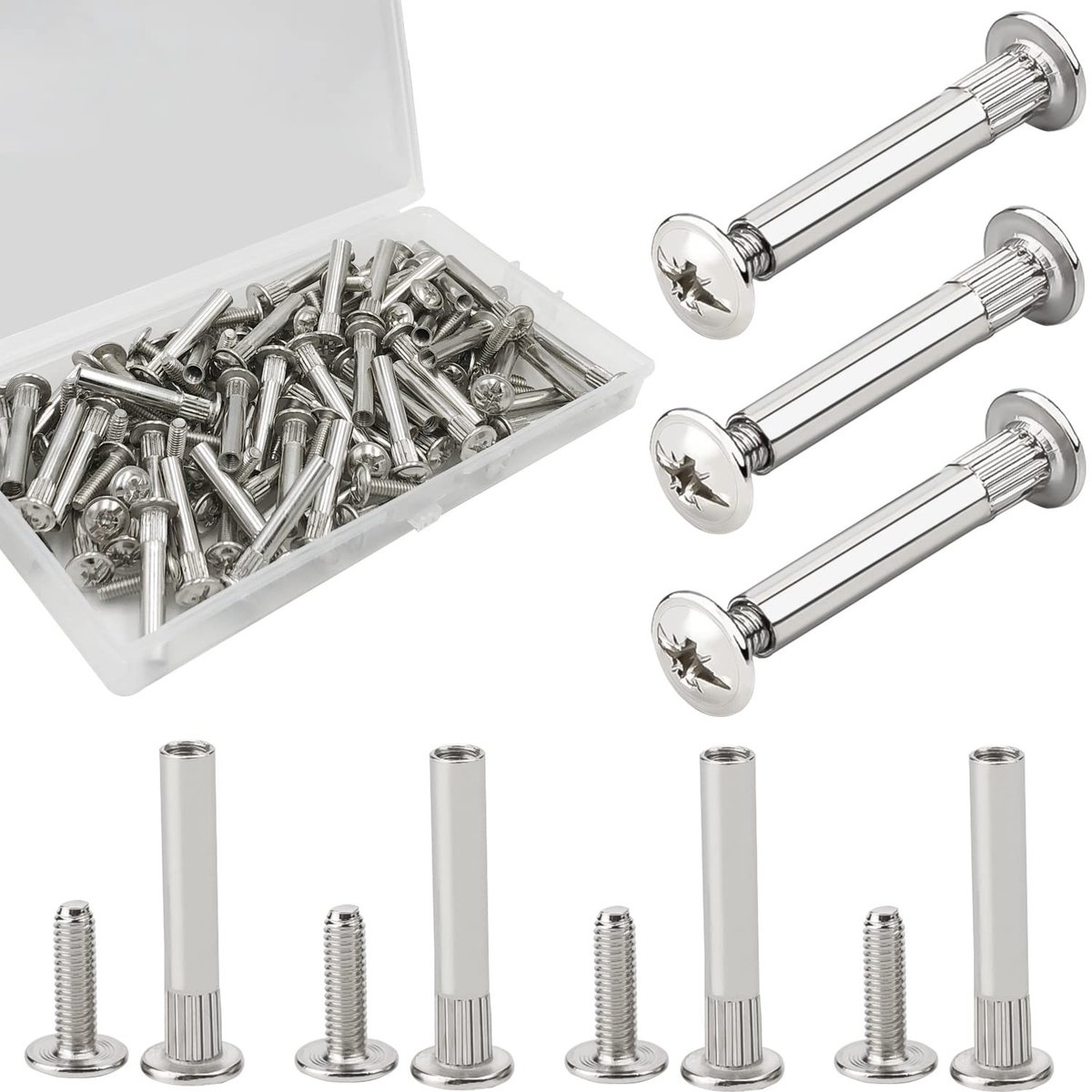 Kastverbinding Schroeven - 60 Stuks M4 x 31-40 mm - Stalen en Vernikelde Verbindingselementen voor Meubels