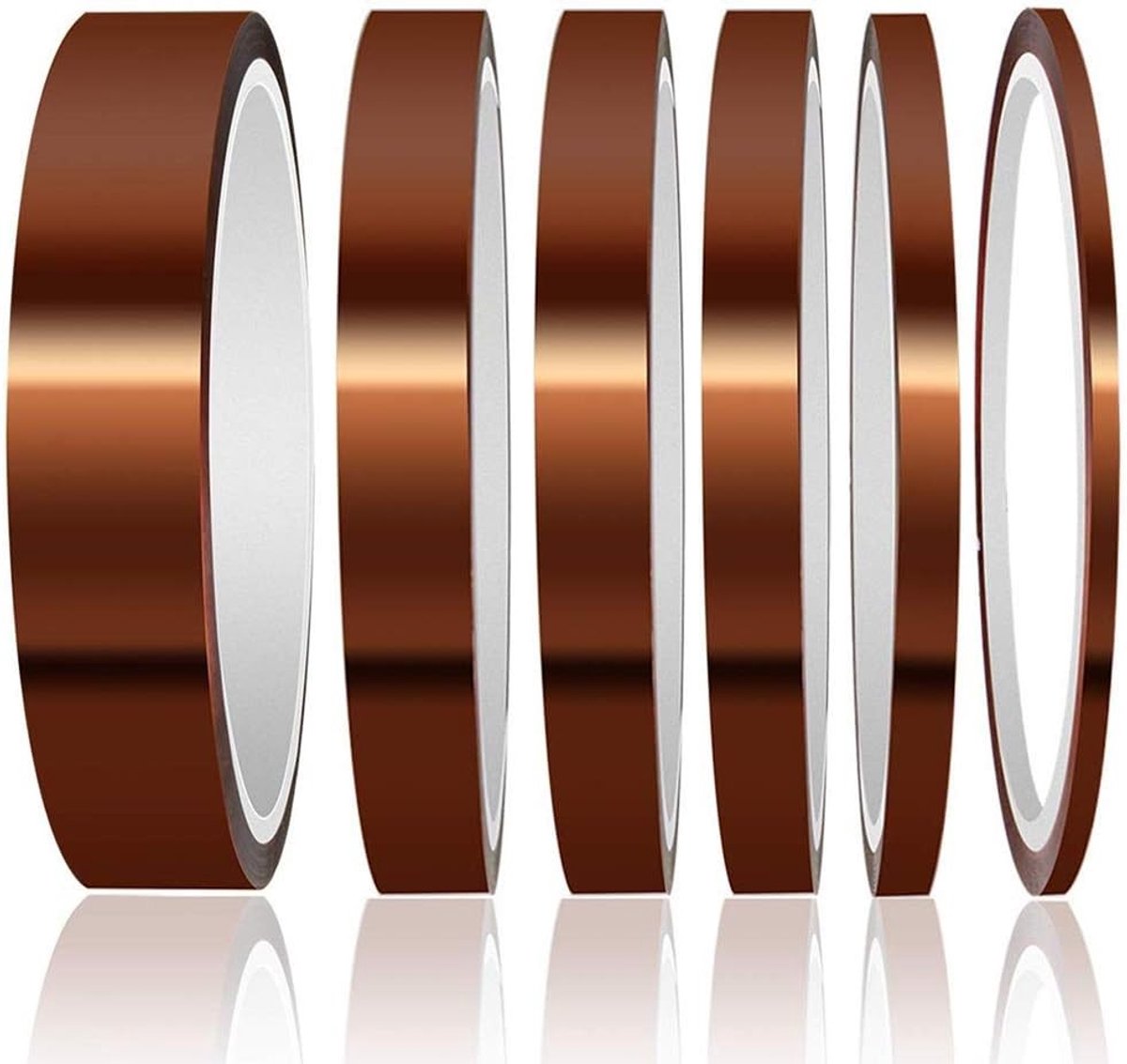 Zesdelige set hittebestendige tape, polyimide film voor solderen, isoleren en coaten (3/6/8/10/12/20mm*33m)