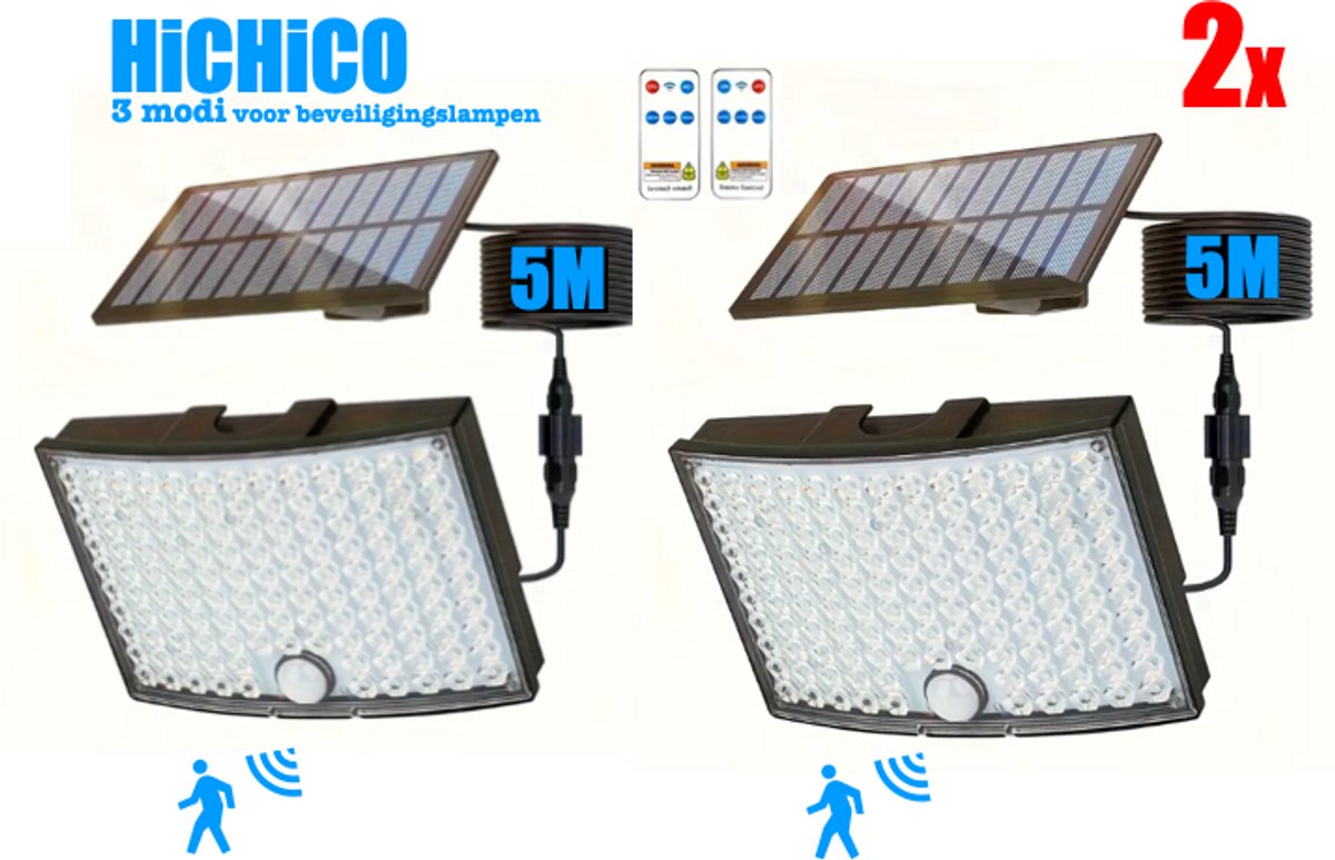 HiCHiCO Solar Buitenlamp met Bewegingssensor – Solar Buiten Beveiligingslamp – Wandlamp Thuinverlichting Op Zonne-energie - Buitenlampen 2Pcs