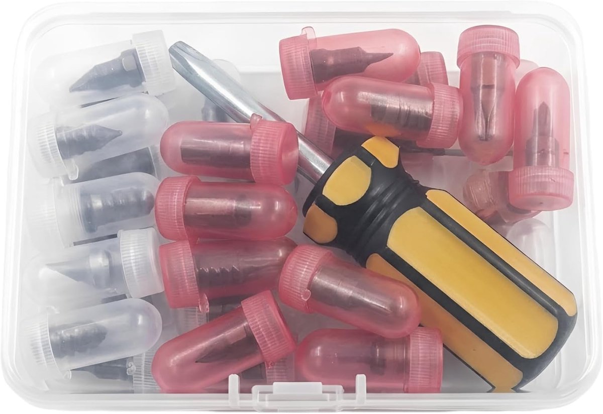 Vacuümbandenreparatie Set - Rubberen Banden Nagels - Snelle Banden Reparatie - Zelftappend Ontwerp - 31 Stuks - Zwart Geel Rood