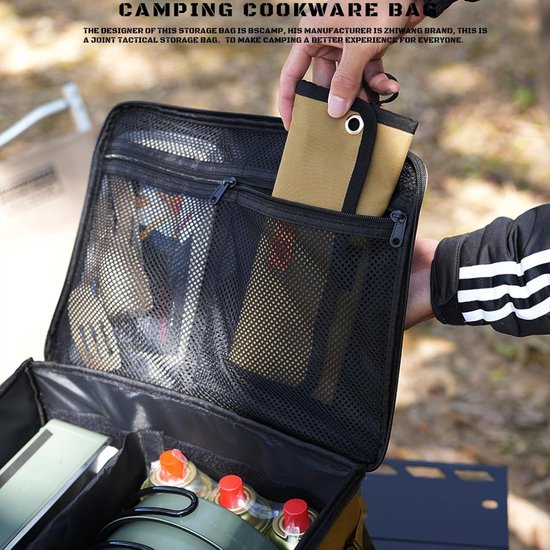 Camping Keuken Box - Opbergtas Outdoor - Kampeeruitrusting Organiseren - Waterdicht en Geïsoleerd - 42L Inhoud - Khaki — afbeelding 3