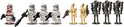 Verschillende Star Wars LEGO-figuren: 1 clone shock trooper, 3 clone troopers, 2 battle droids, 3 super battle droids.