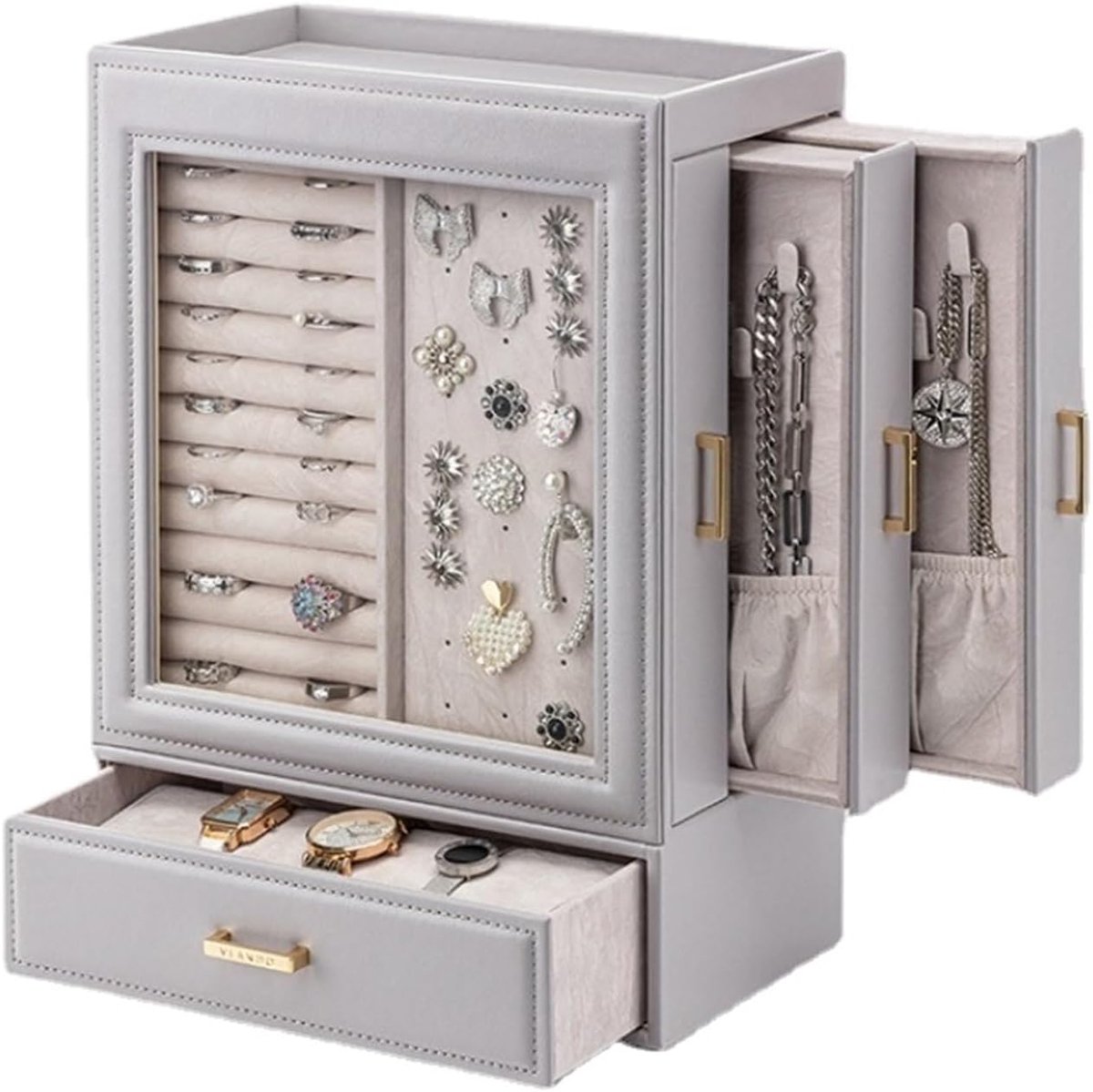 Leren Organizer - Lade Systeem - Sieraden Opbergen - Verticaal Ontwerp - Groot Formaat - Bruin