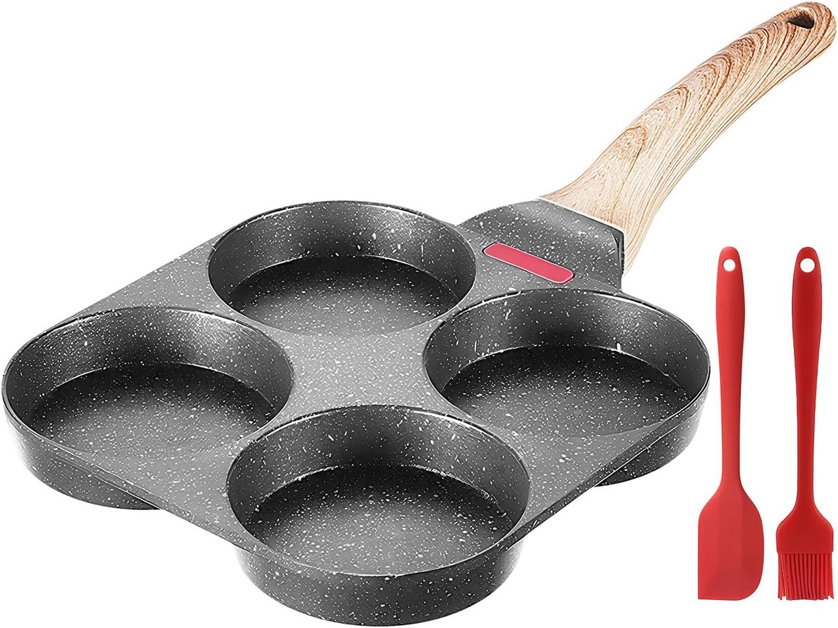 Omelet Pan - Ei Pan - Snelle Maaltijden - Anti-aanbaklaag - 4-kops - Zwart