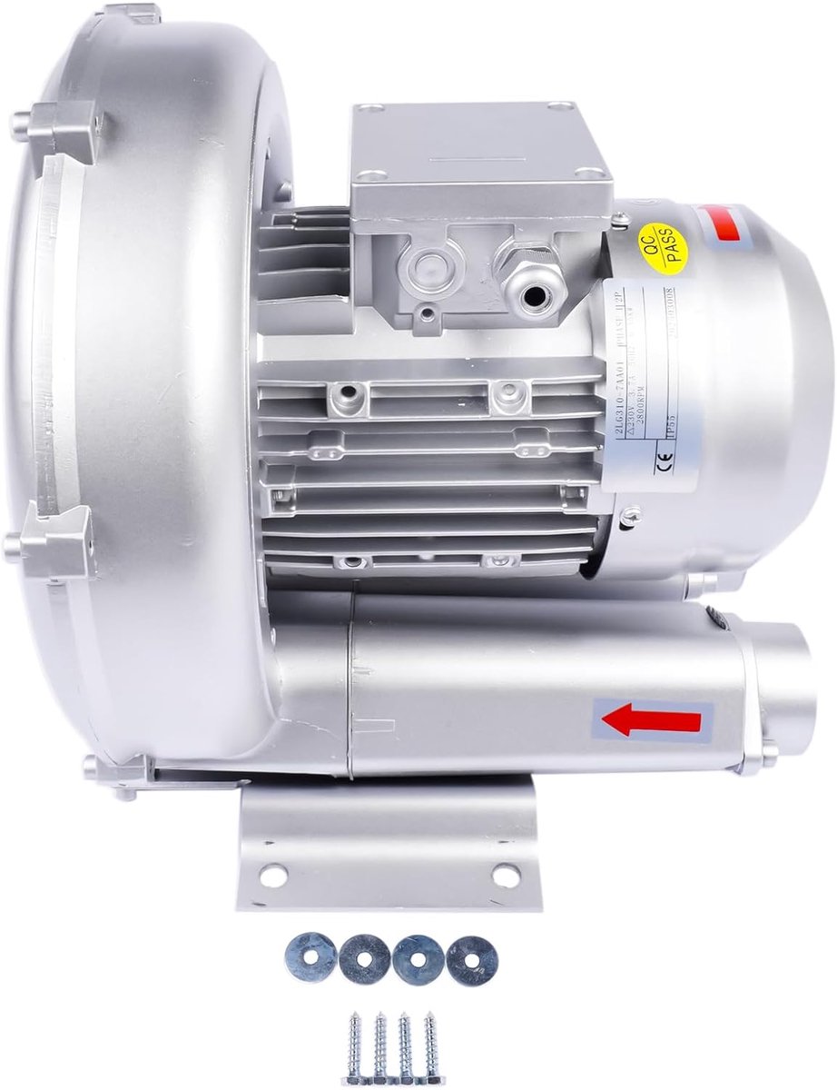 Zij kanaal compressor - Ring turbine - Luchtdruk toepassingen - Stille werking - 100 m³/h - Grijs