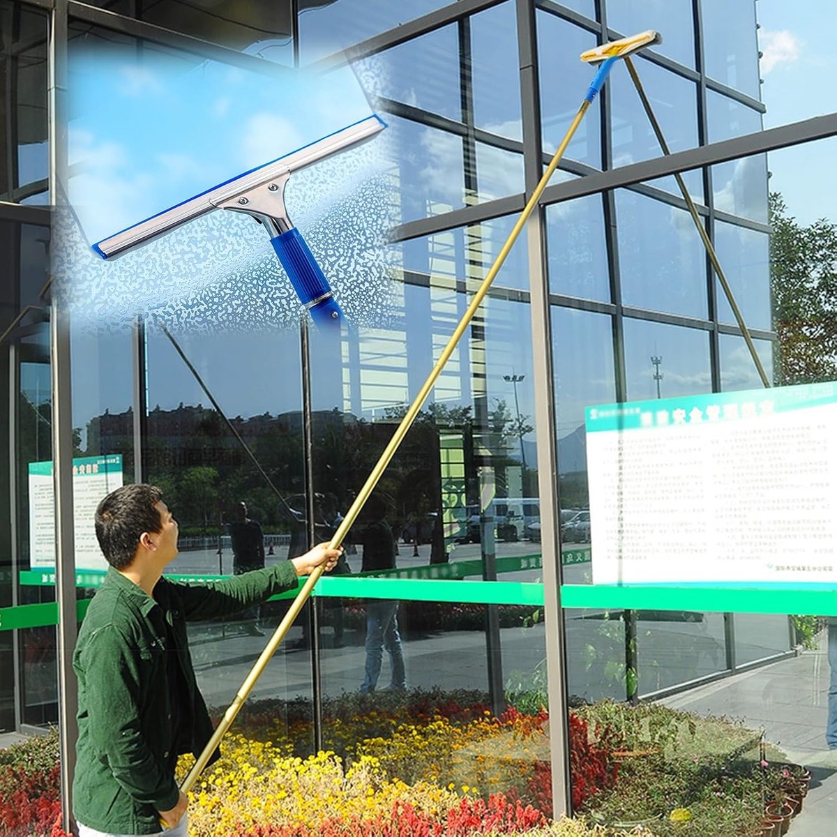 Raamreiniger zuigersets - Hoge ramen waskit - Ramen schoonmaken - Uitschuifbare stang - Tot 6.5 meter - Grijs