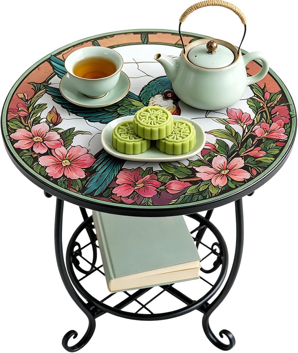 Ronde Bijzettafel - Dranktafel Buiten - Buiten Zitten - Artistiek Dierenpatroon - 50 x 420 x 50 mm - Kolibrie
