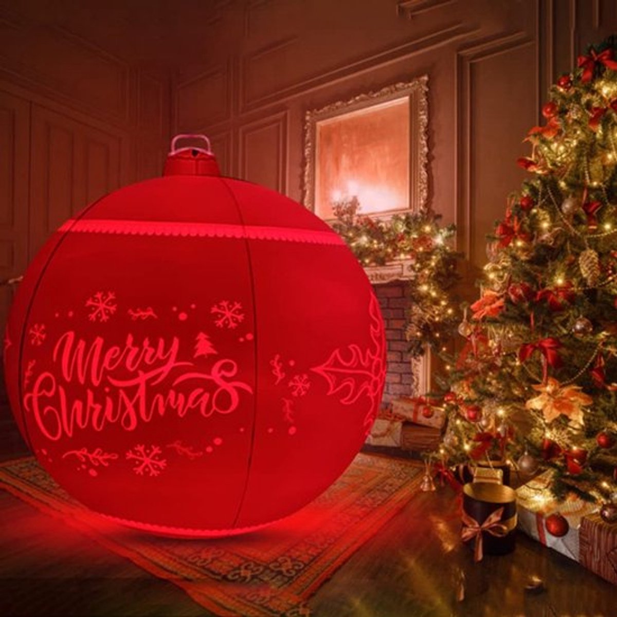 Opblaasbare kerstbal met lichtje groot