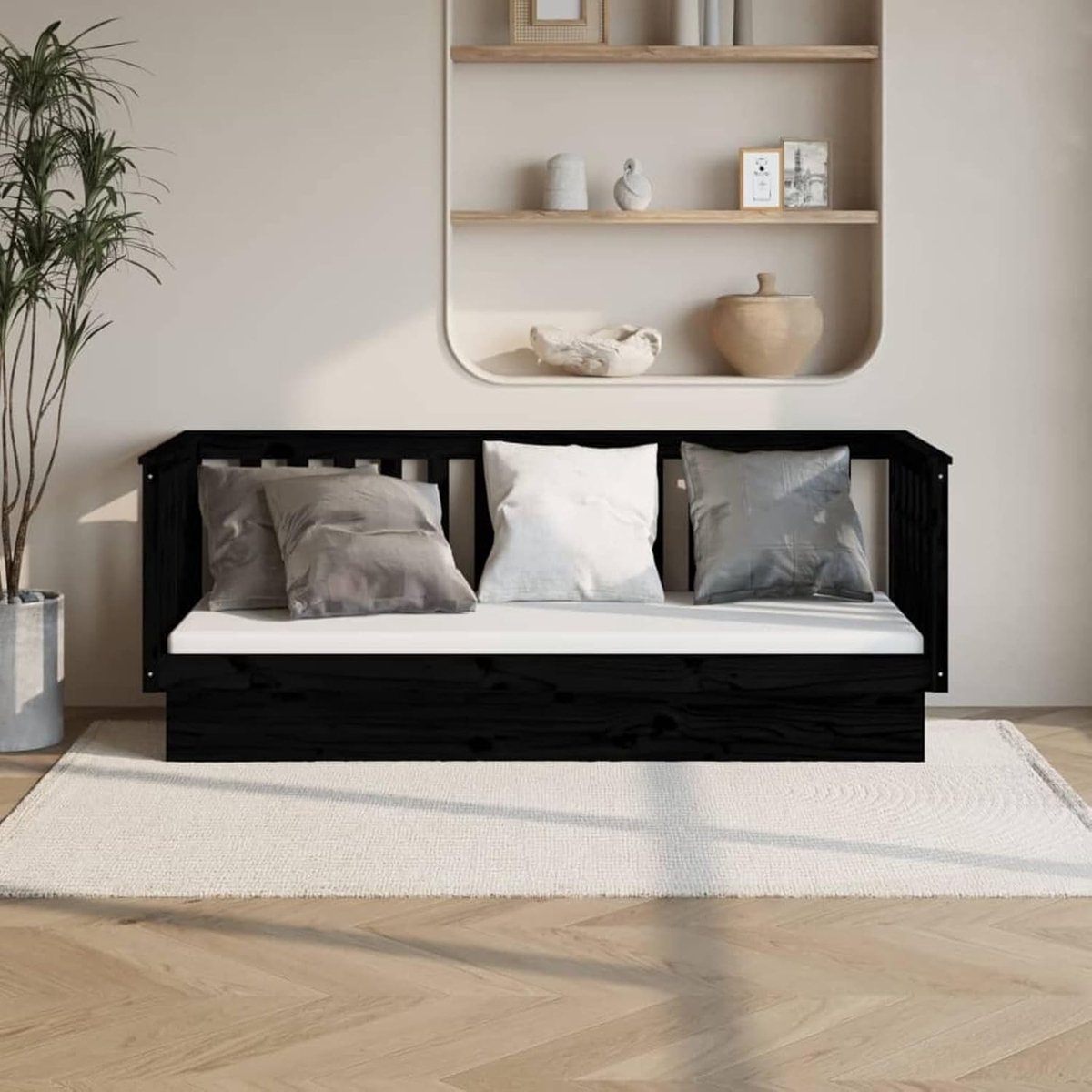Bankbed - Logeerbed Sofa - Gasten Ontvangen - Massief Grenenhout - 75 x 190 cm - Zwart