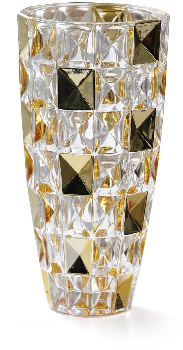 SnelShoppen - Unieke Handgeschilderde Gouden Glazen Bloemenvaas 30 cm Hoog voor Huisdecoratie, Eettafel, Bruiloft, Feest, Office, Centerpiece Decorati