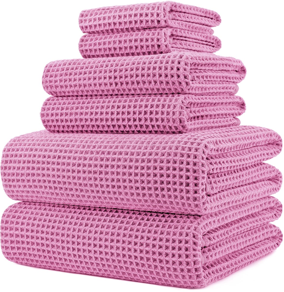 SnelShoppen - 6-delige oversized badhanddoekenset van 430 g/m² microvezel, sneldrogend, pluisvrij, wafelweefsel, perfect voor thuis, sauna, zwembad en
