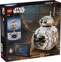 Maquette LEGO Star Wars BB-8 en boîte, avec un présentoir et un panneau d'information supplémentaires.