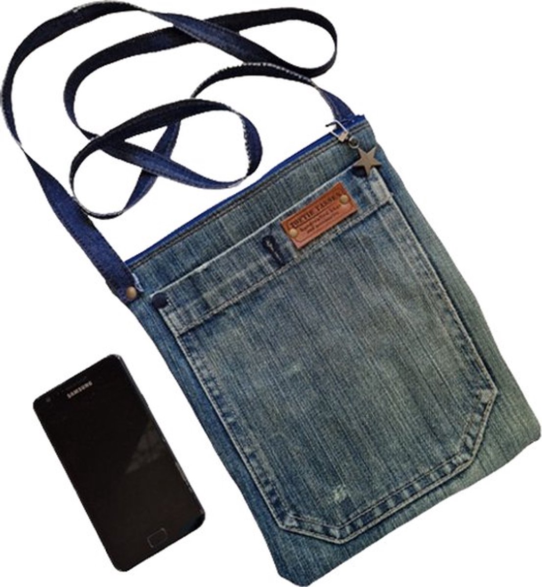 Toetie & Zo - Handgemaakte Festivaltas Jeans - Blauw - Schoudertas - Crossbodytas - Slingbag - 20bx24hx3d