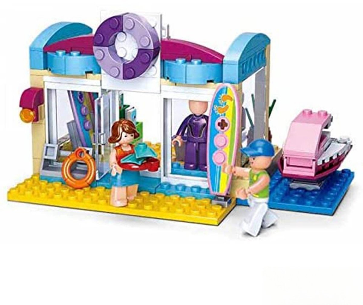 Sluban Girls Dream Watersports Store bouwspeelgoed kinderen vanaf 6 jaar – Constructiespeelgoed modelbouw winkel aan het water – bouwdoos met 180 bouwstenen en 3 minifiguren – M38-B0603