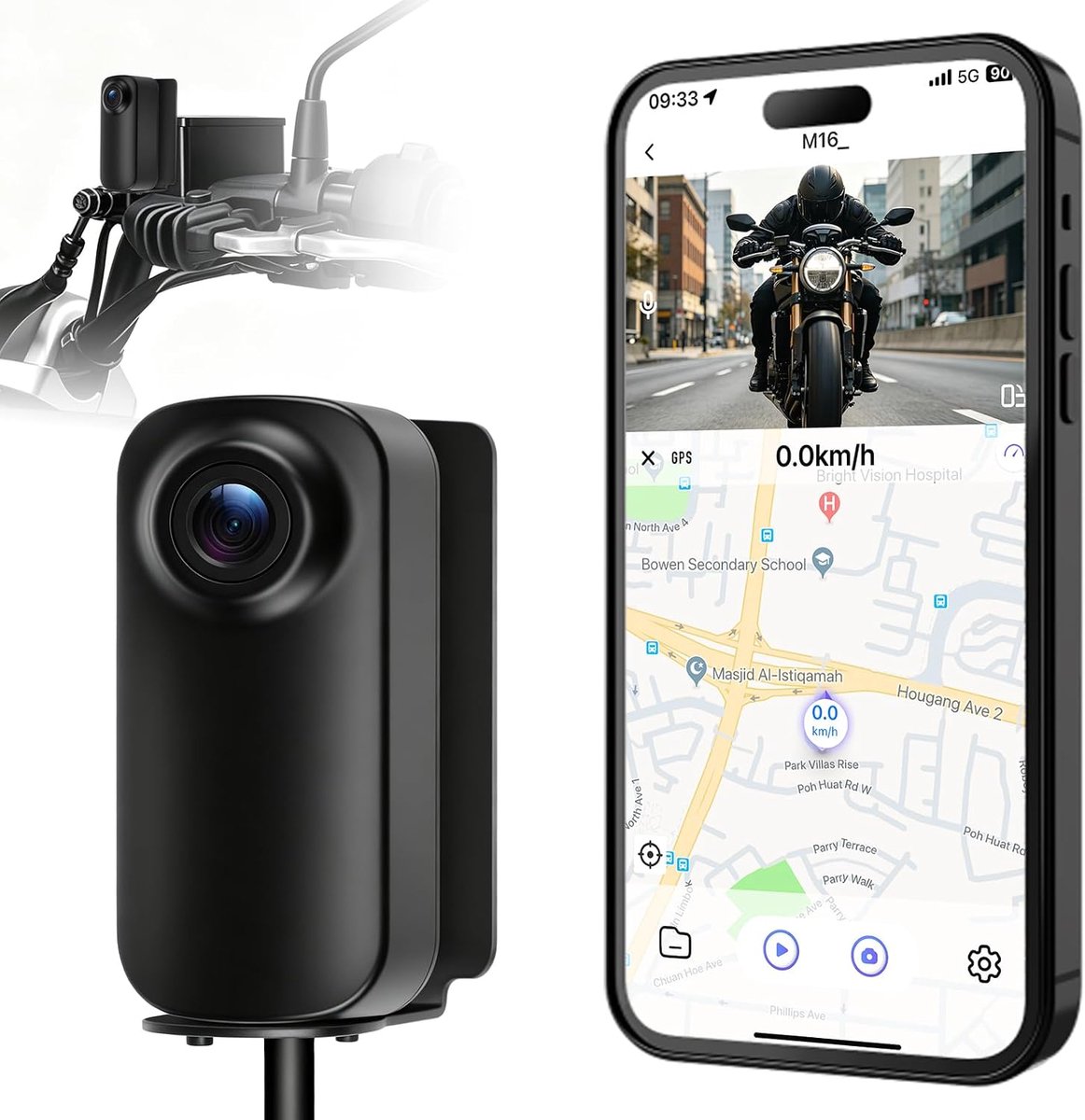 SnelShoppen - Avutrel 1296P Dashcam Motorfiets met Nachtzicht, IP67 Waterdicht, 146° Brede Hoek, 8-100V Camera, Accu Aansluiting voor Motorfiets/E-Bik
