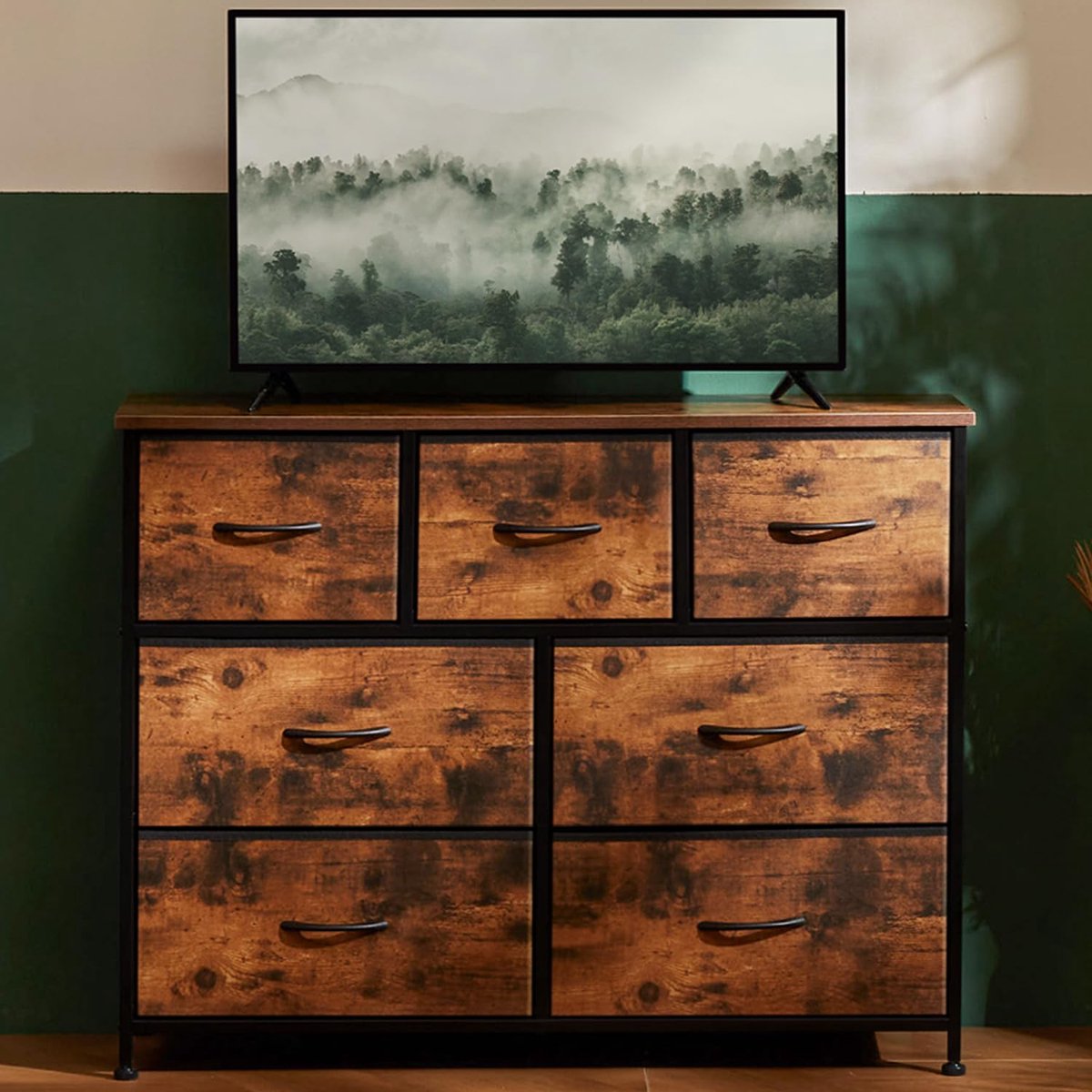 SnelShoppen - Commode voor slaapkamer met stoffen laden, hoge organizer voor kleding, kinderkamer opbergtoren met metalen frame en houten plaat - Lich
