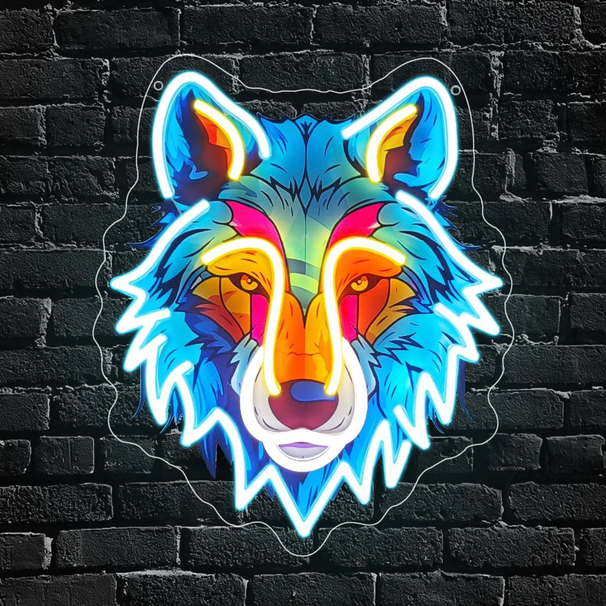 SnelShoppen - Wolfkopf Neon Bord Dimbaar LED Neon Decoratie voor Wand, 34x30 cm, Uniek Dierenkamer Decor, USB Aangedreven, Perfect als Cadeau voor Thu