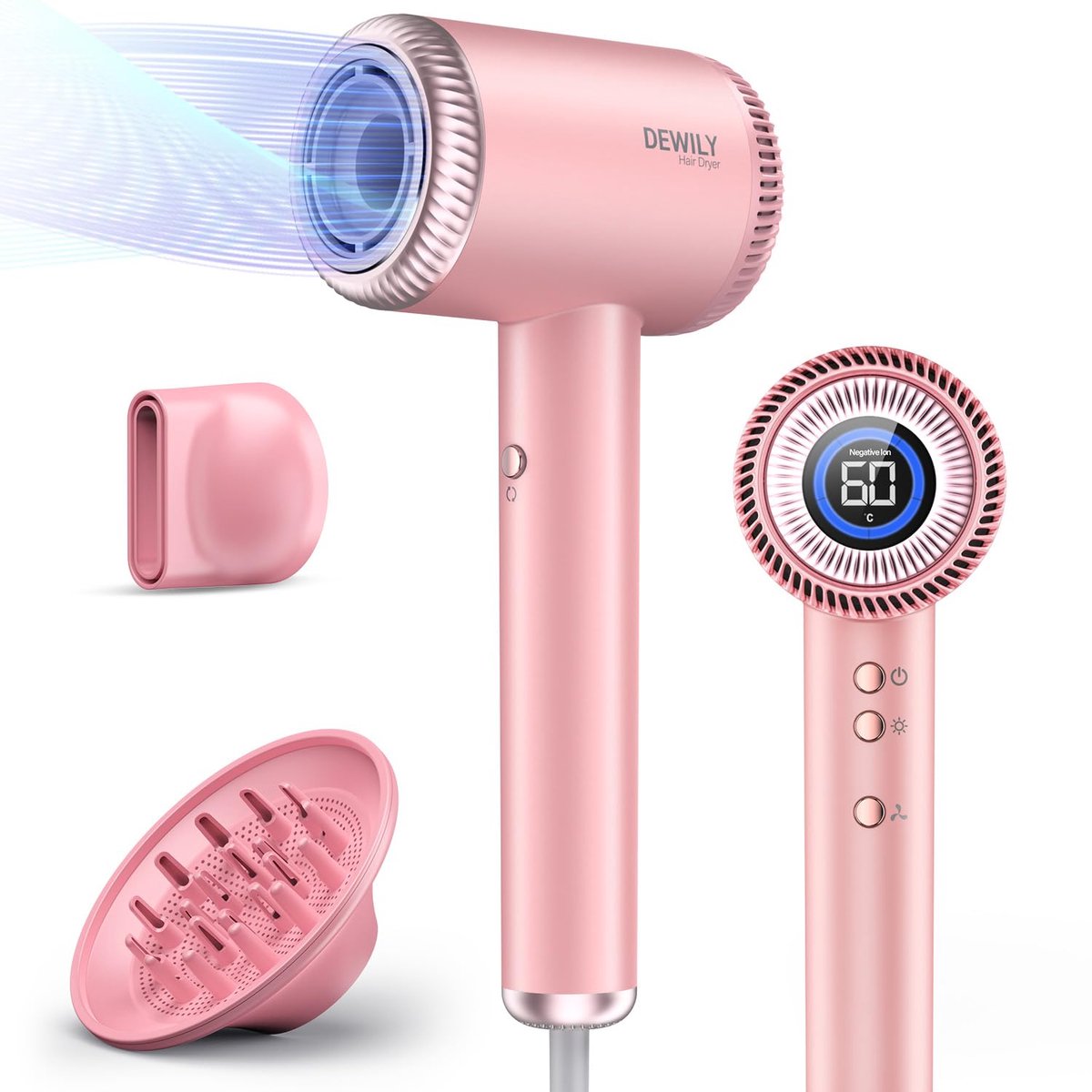 SnelShoppen - Haardroger met magnetische diffuser, borstelloze motor 110.000 tpm, snel drogen, 300 miljoen negatieve ionen, ideaal voor reizen, compac