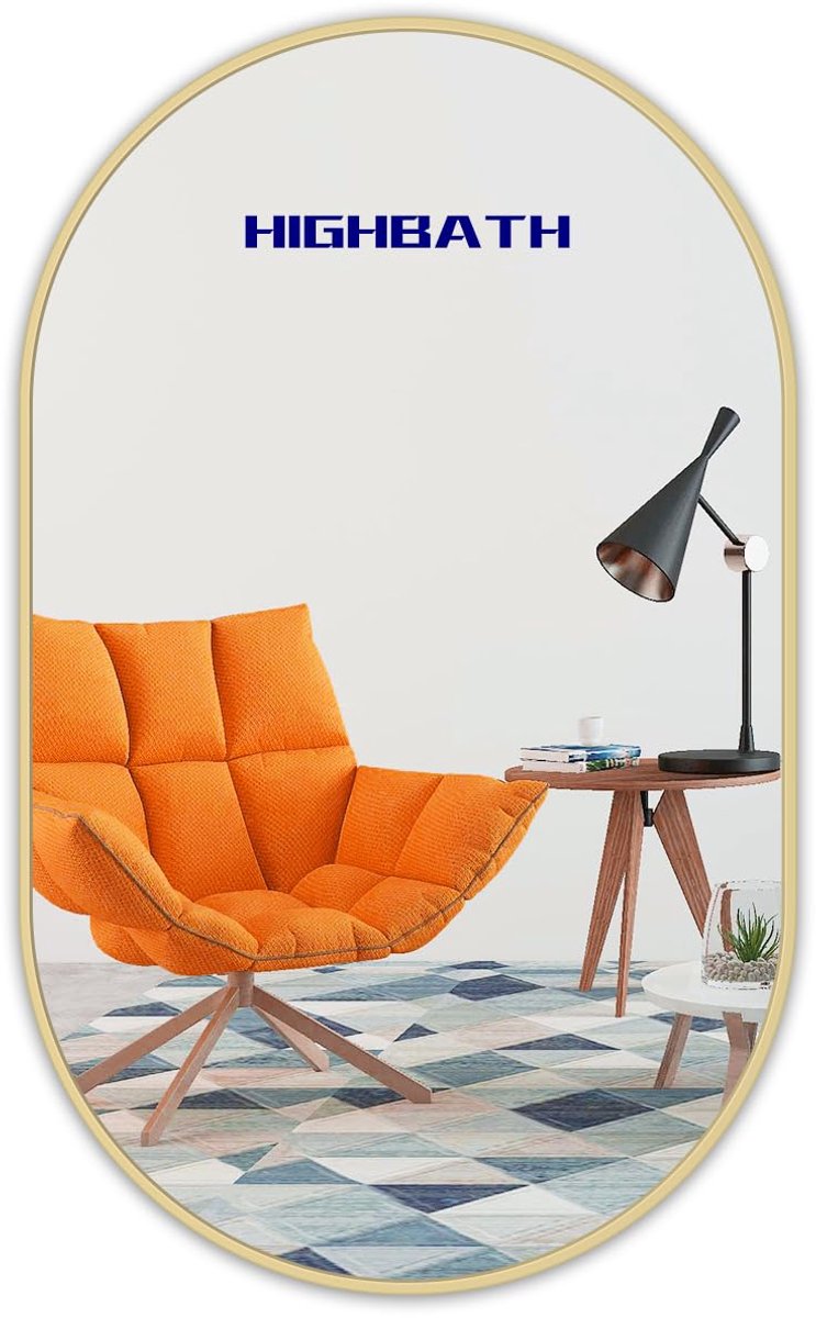 SnelShoppen - Ovale Wandspiegel 50 x 70 cm - Gouden Spiegel met Metalen Frame voor Badkamer, Woonkamer, Slaapkamer en Entree