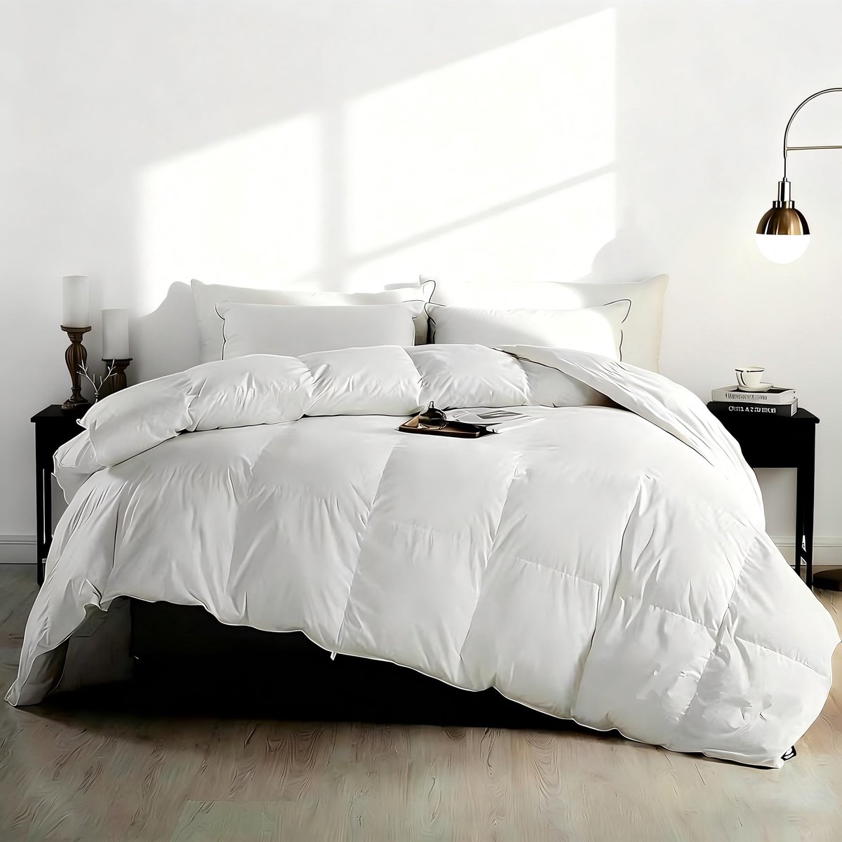SnelShoppen - Zomerdekbed voor Tweepersoonsbed 200 x 200 cm - Hoteldeken van Biologisch Katoen met 10% Dons en 90% Veren, Oeko-Tex-gecertificeerd, Wit
