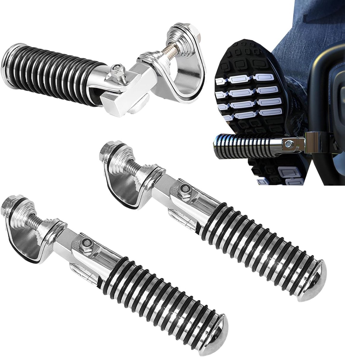 Universele voetsteunen voor motorfiets, 2 stuks, CNC, gemodificeerd, 28 mm - 32 mm, inklapbaar, 90 graden, aluminiumlegering, met rubberen bescherming