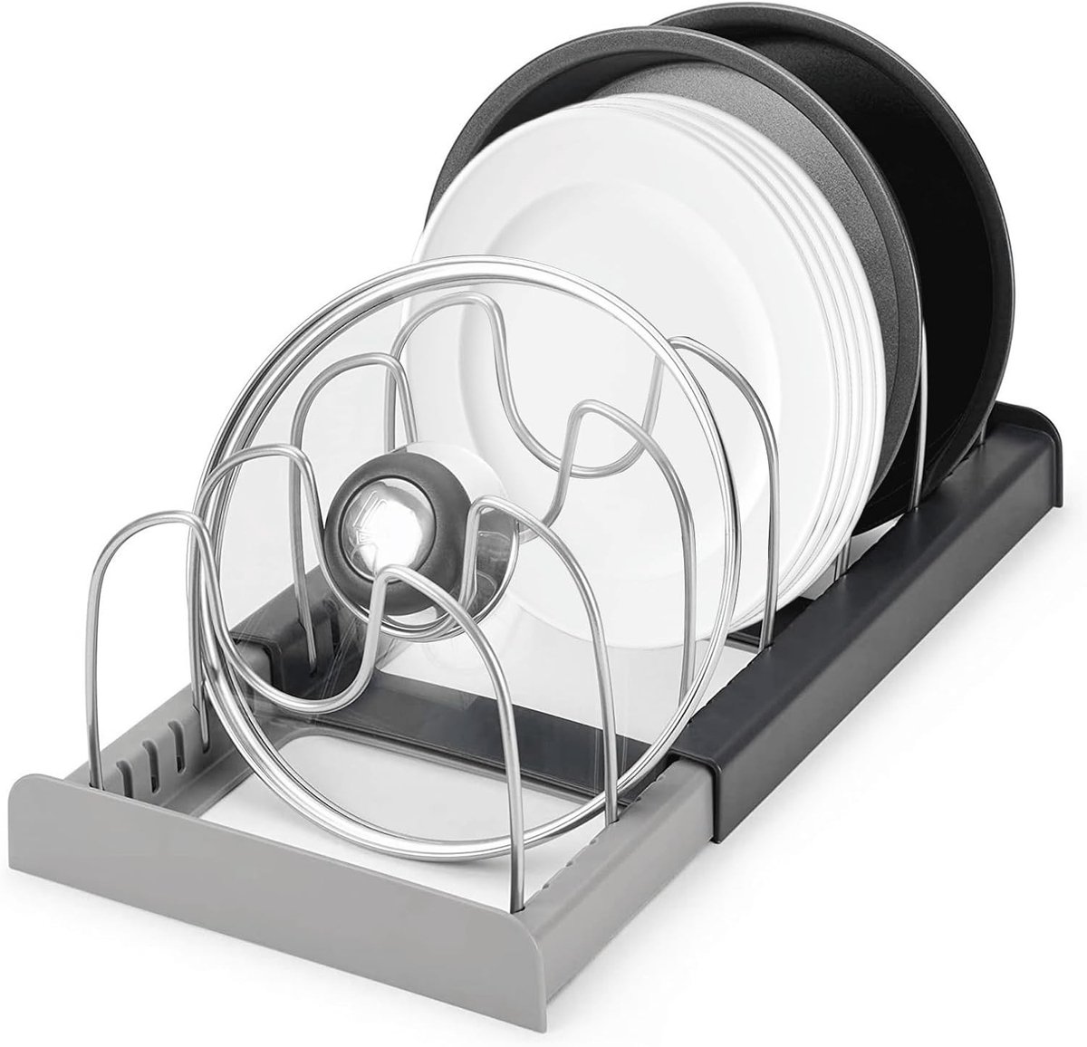 Uitbreidbare Organizer voor 6 deksels of pannen, Keukenopslag, Lade Organizer, Kookgerei H
