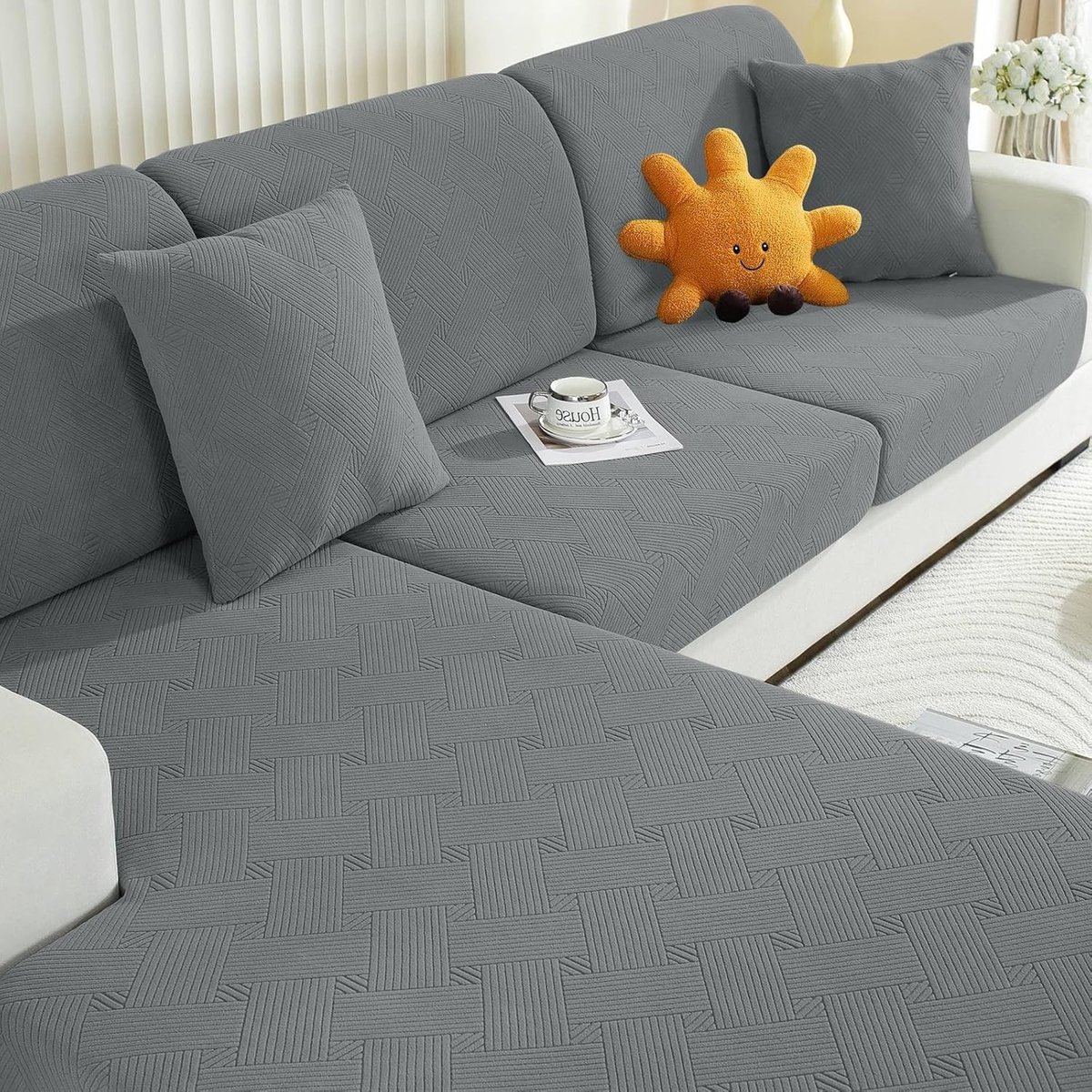 Elastische Hoofdkussenhoes voor Banken, Universele Sofa Beschermhoes, Meubelhoes voor Honden en Vlekken (2 Plaatsen, Lichtgrijs)