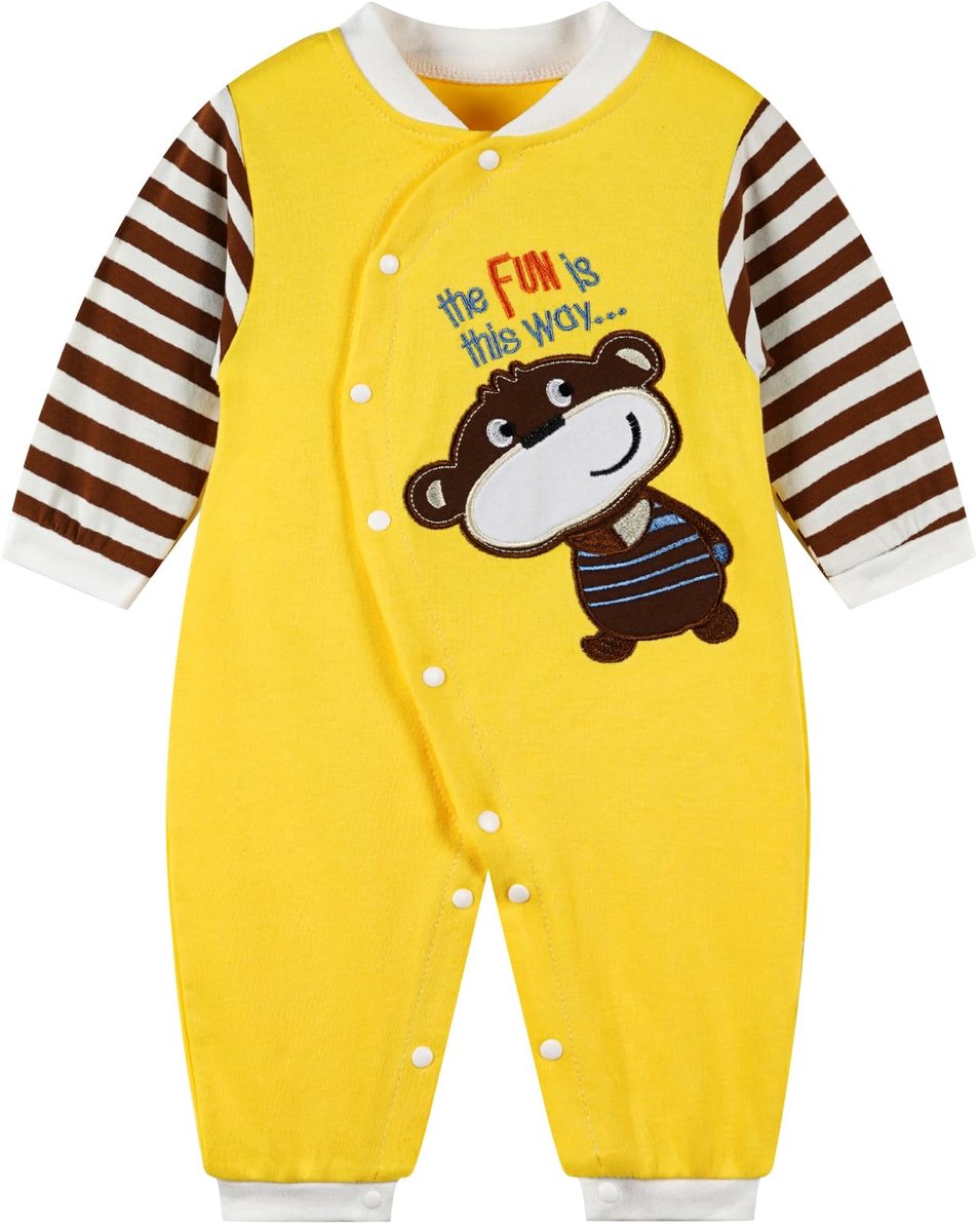 SnelShoppen - Babyrompertje Pyjama Katoen Overalls voor Jongens Meisjes, Aap Motief, 6-9 Maanden, Speelpak, Nachtkleding, Comfortabel en Ademend