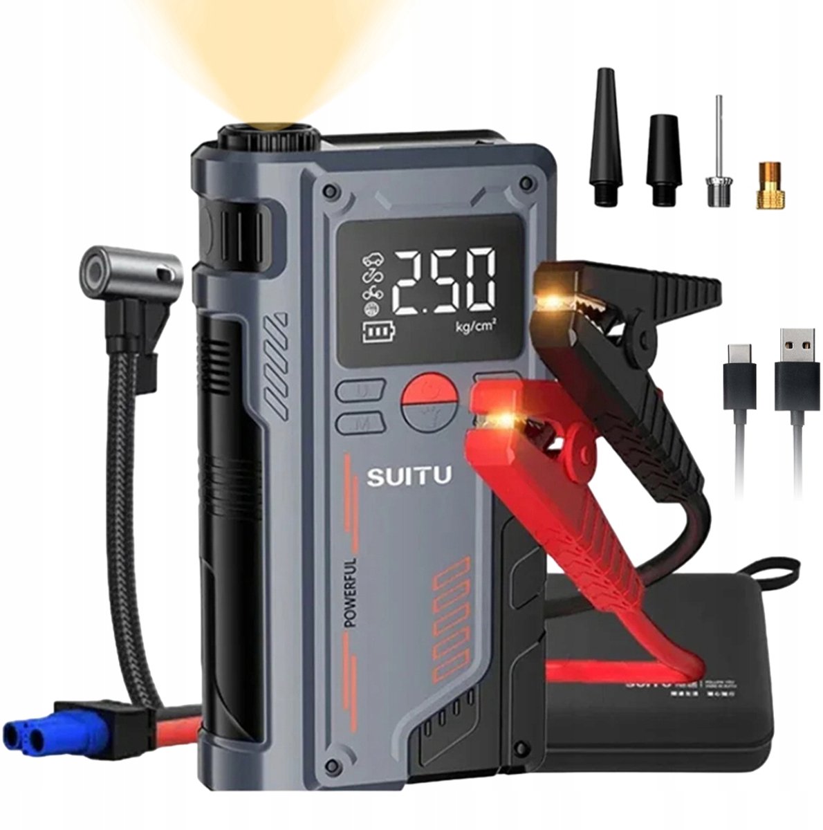 Jumpstarter 12V voor Auto - met Compressor - Powerbank - LED Zaklamp - 20000mAh - 1000A - 150 PSI - Bandenspanning - Startbooster - Voor Pech en Kamperen