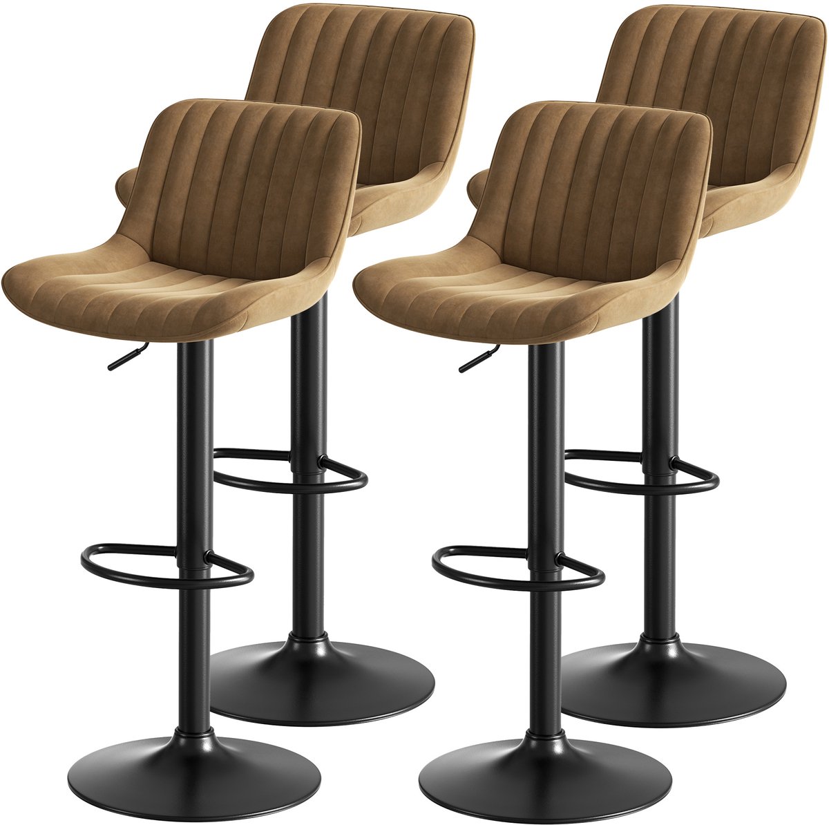 MEUNIQ barkruk set van 4, bruine velvet barstoel met rugleuning, 360° draaibaar en in hoogte verstelbaar voor keuken, bar of eetkamer Brown