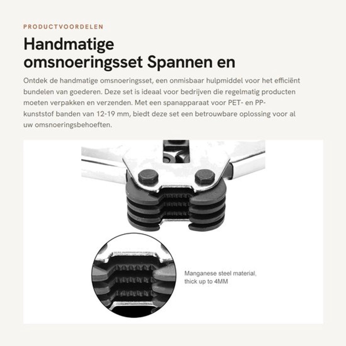 Handmatige omsnoeringsset - Spannen en afdichten - 12-19 mm - PET/PP-kunststof banden - Gebruiksvriendelijk - Geschikt voor zakelijke toe...