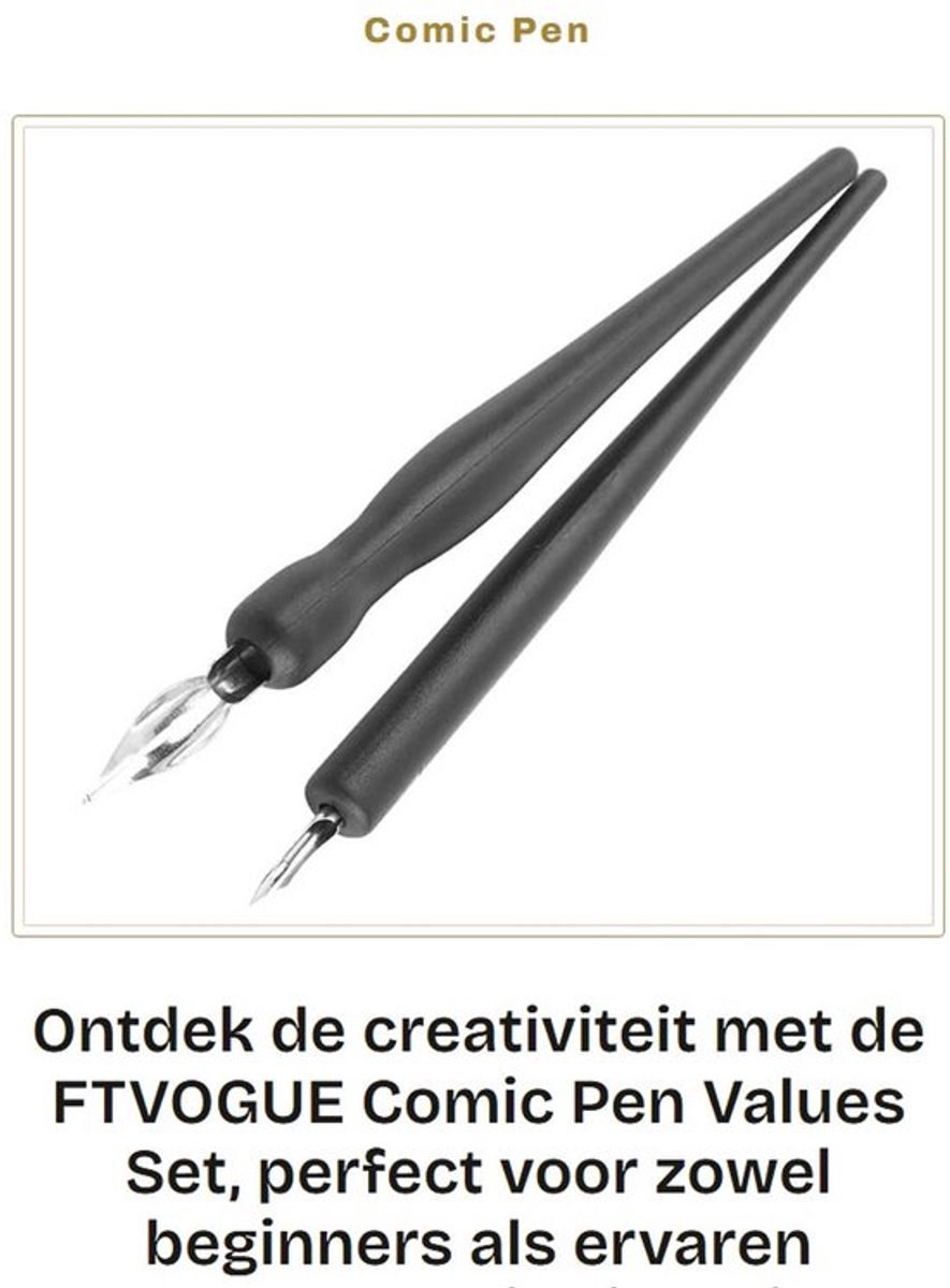 Penhouder Set - 2 Zwarte Penhouders - 5 Veren - 1 Gum - Voor Komisch Tekenen - Hoogwaardige Kwaliteit - Dip Pen