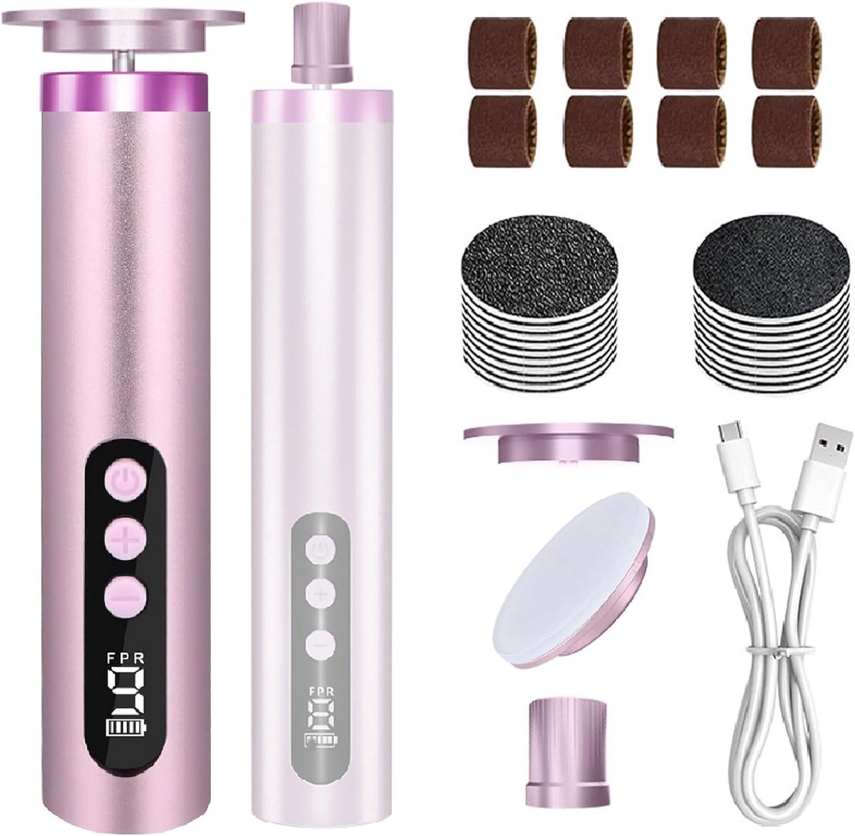 SnelShoppen - 2-in-1 Elektrische Callus Verwijderaar, 13000rpm, 9 Snelheden, Pedicure Set met Verwisselbare Voetbestanden, Elektrische Manicure Set vo