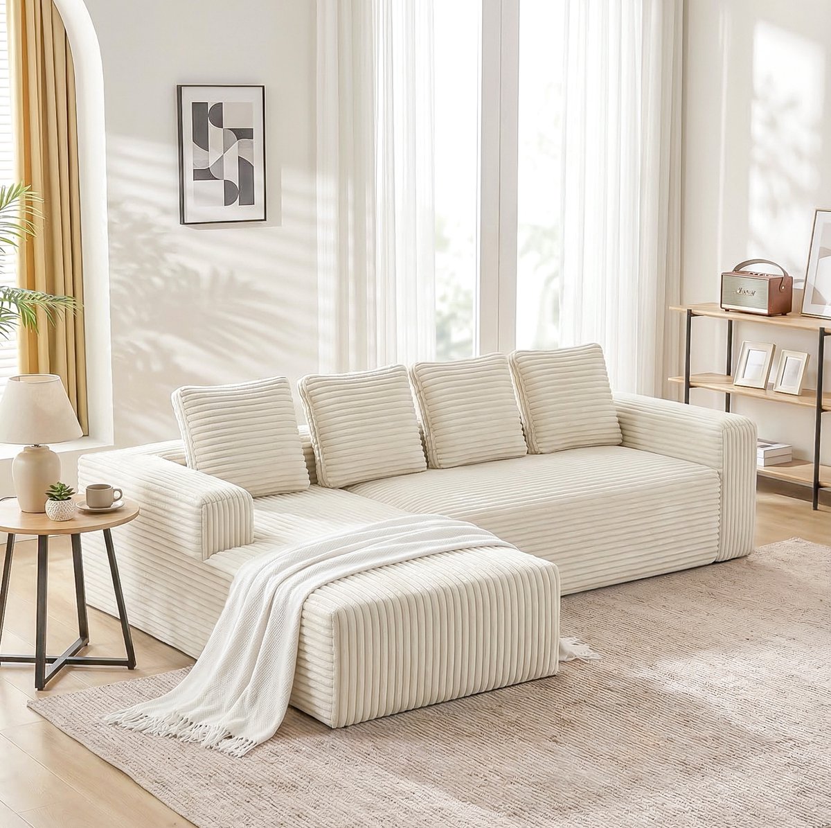 OKWISH Hoekbank - 4-Zits Modulaire Bank met Rechter Chaise Longue - Diepe Zitting en Zacht