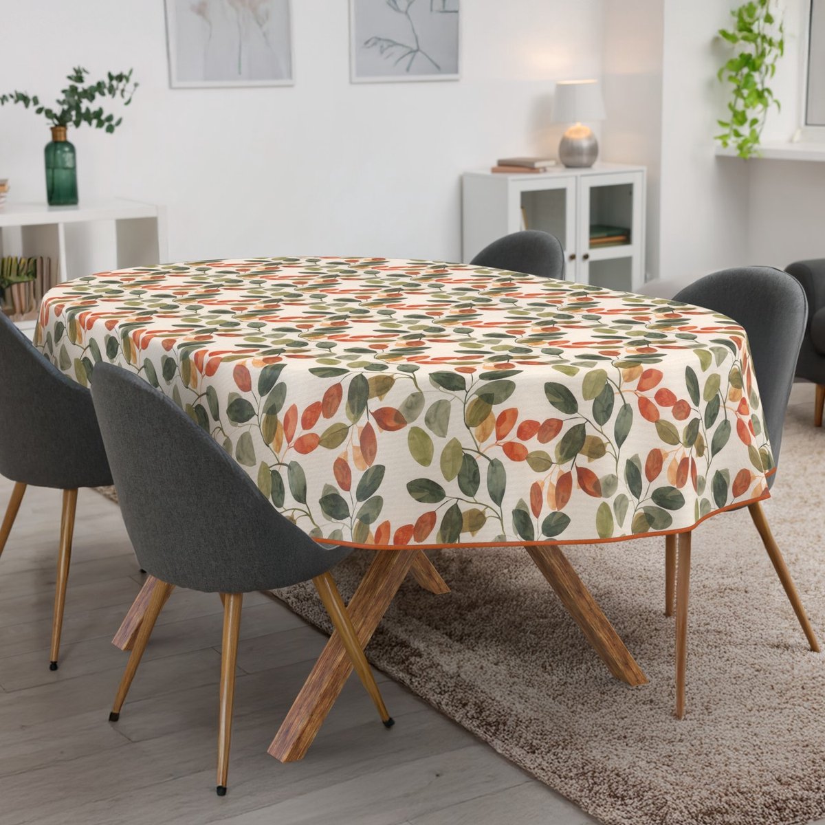 ANRO Tafelkleed Olijftakken Meerkleurig Ovaal 200x140cm Met sierband Afwasbaar Waterafstotend