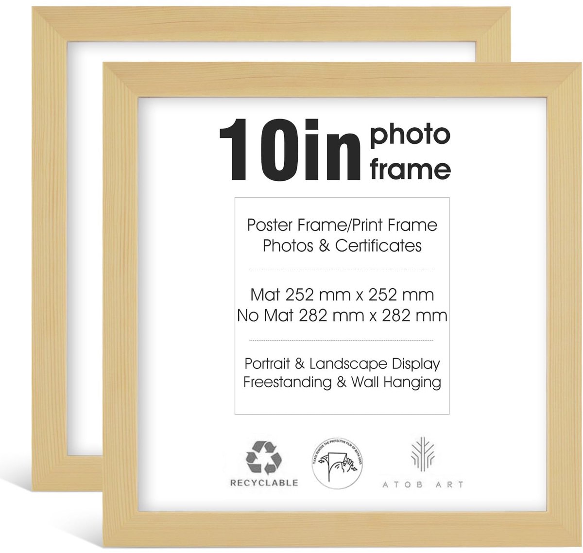 SnelShoppen - Fotolijst Set van 2 - 25x25cm Vierkant Fotokader - Houten Fotolijst voor Wandmontage en Desktop - Modern Minimalistisch Design in Houtkl