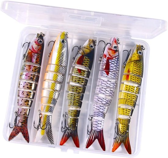 SnelShoppen - 5 Stuks Snoek Aas Set, Wobbler Crankbait, Vis Aas Swimbait, Realistisch voor Snoek, Zander, Baars, Forel, Vissen Accessoires — afbeelding 5