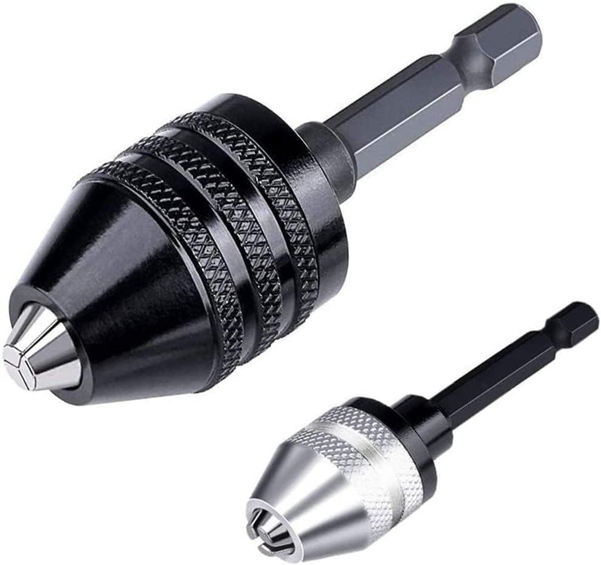SnelShoppen - 2pcs Boorkop Adapter Set - 1/4 Inch Hex Shank Boor Adapter, Sleutelvrije Boorkop voor Impact Schroefmachine (0.6-8mm, 0.3-3.6mm)