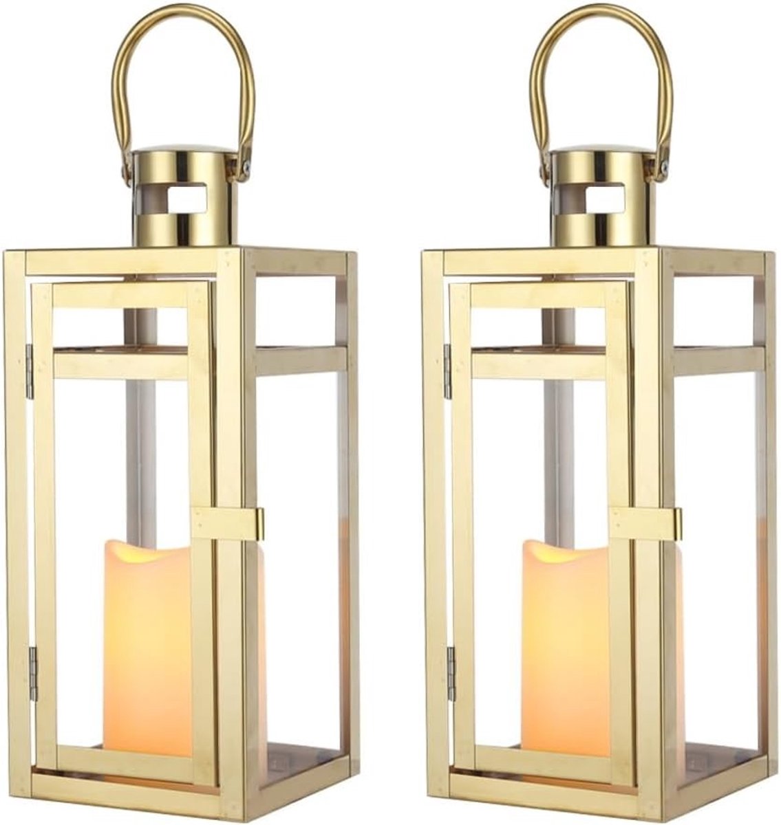 Set van 2 RVS Decoratieve Lantaarns 30cm Hoog - Metalen Kaarsenhouder voor Buiten en Binnen, Perfect voor Feesten en Huisdecoratie