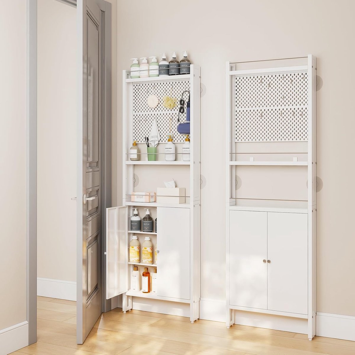 SnelShoppen - Back Door Organizer Cabinet Shelf Rack voor Garage en Tuin, 2 Pegboard Panels, Stabiele Metaal Organizer, Hoogte 69 inch, Draagvermogen