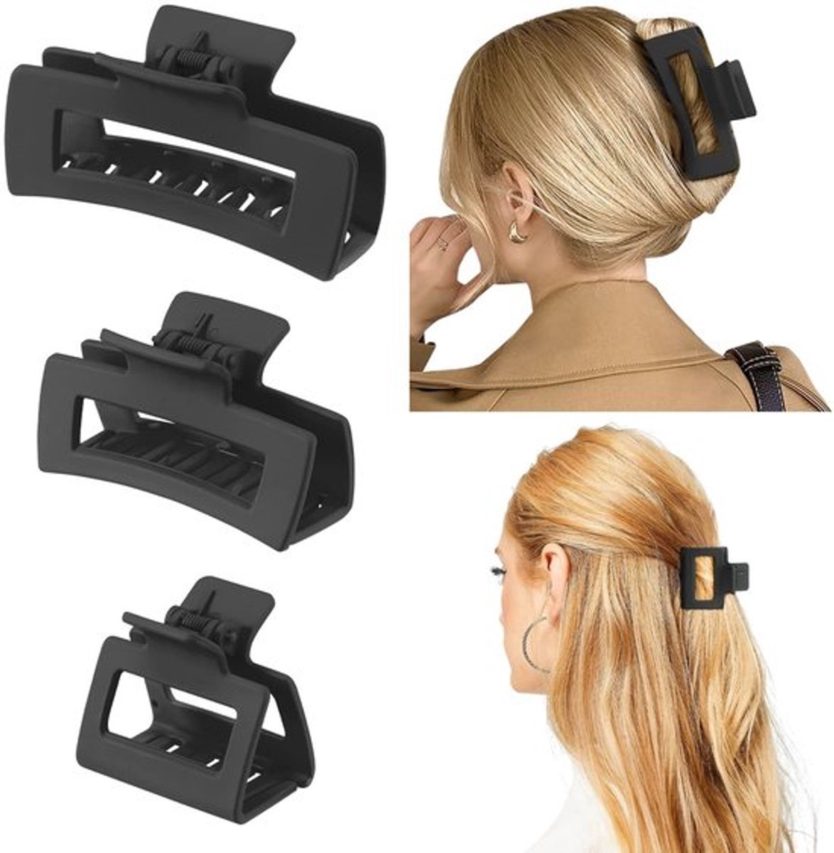 Haarklauwclips - Antislip - Grote/Middelgrote/Kleine Haarclips - Vierkante/Rechthoekige Klauw - Sterke Kaakclip - Voor Dik/Dun Haar
