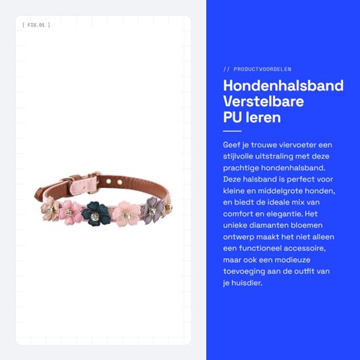 Hondenhalsband Verstelbaar - PU Kunststof - Geschikt voor Kleine/Middelgrote Honden - Simulatie Diamant - Zacht en Comfortabel - 1.3 * 42cm - Halsband