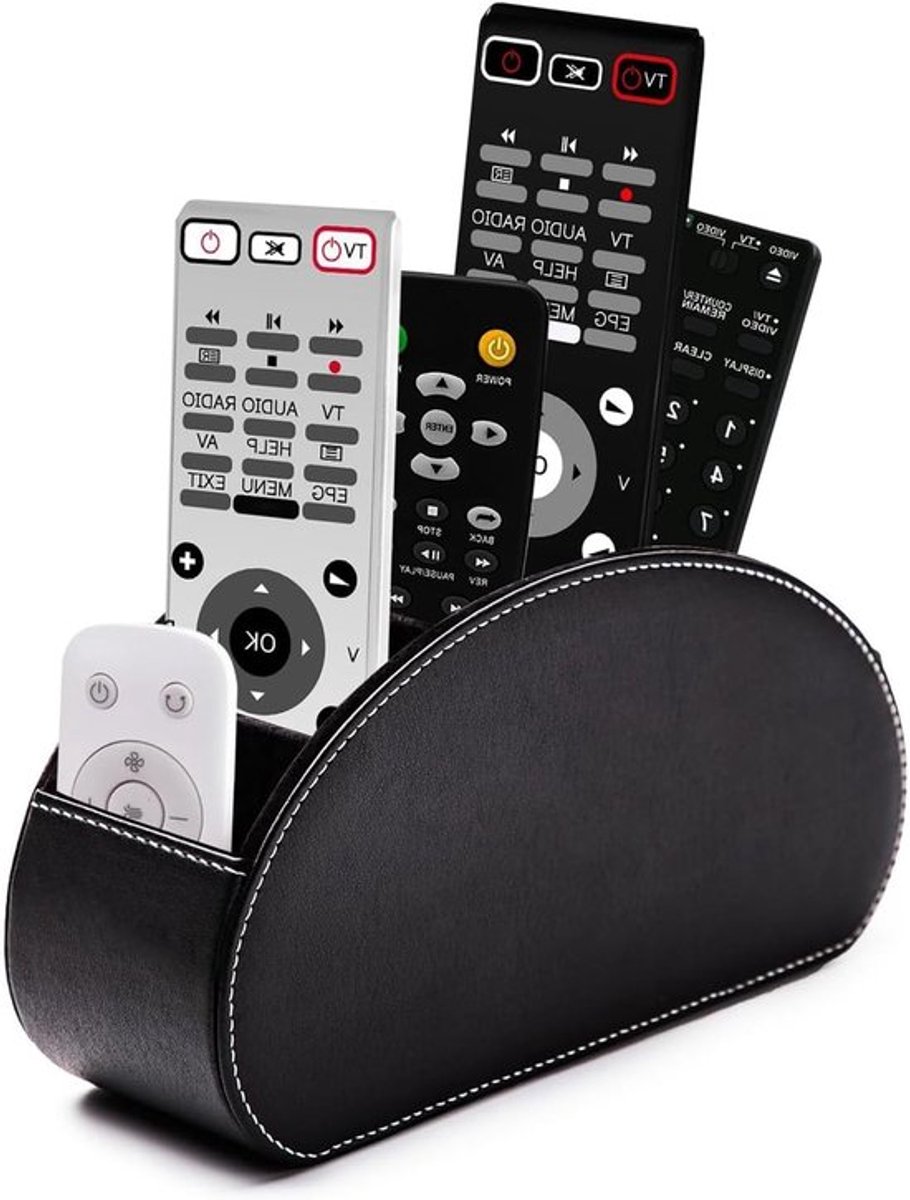 Thijox - Afstandsbedieninghouder met 5 Vakken, Lederen Opberger voor TV, DVD, 4K Stick en Blu-ray Afstandsbedieningen, Bureau-organizer voor Pennen en