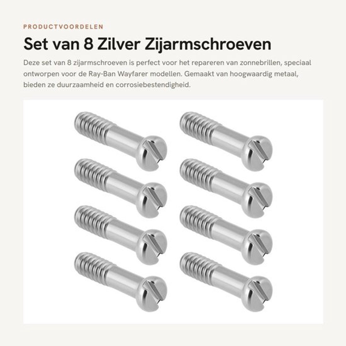 Zijarmschroeven 8x - Compatibel met Ray-Ban Wayfarer RB2140 - Plat - Metaal - Corrosiebestendig - Eenvoudige installatie - Brilonderdelen
