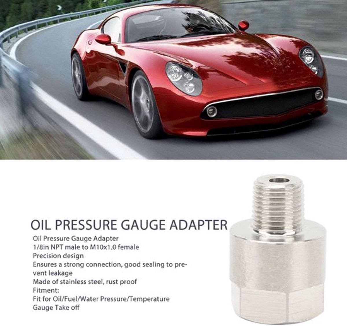 Oliedrukmeter - Roestvrij staal - 1/8 inch - Adapter voor drukmeters - Geschikt voor olie en brandstof - M10 x 1,0