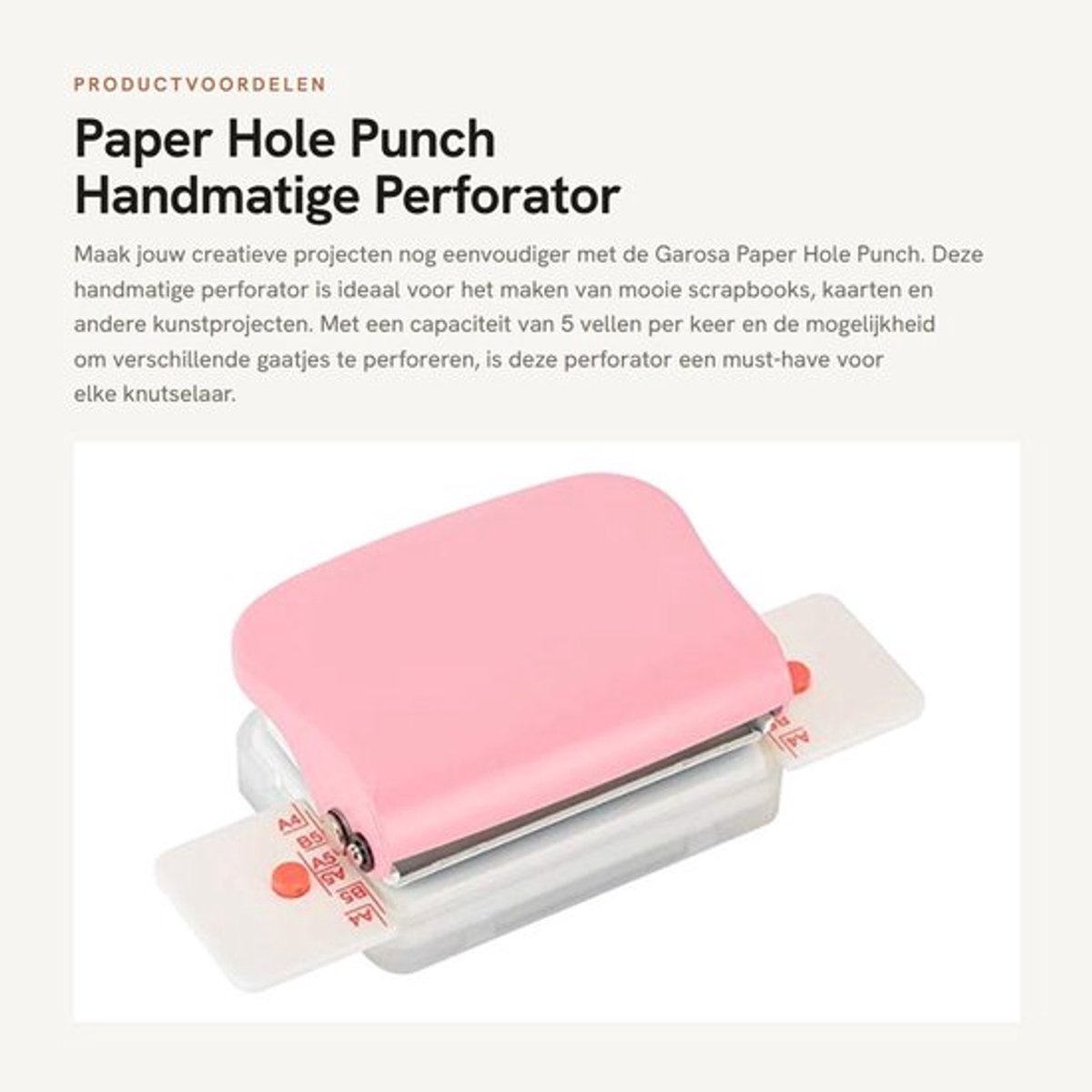 Gaatjesmaker 5 Vellen Capaciteit - A4/30-Holes - A5/20-Holes - B5/26-Holes - Sterke Metaalstructuur - Inclusief Afvalbak - Perforator