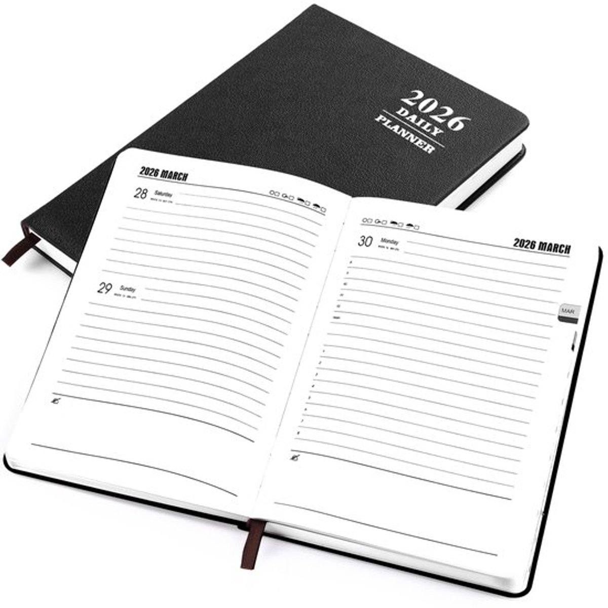 Agenda 2023 A5 - 1 Dag/Pagina - 340 Pagina's - Harde Kaft - Gelinieerd Papier - Bladwijzer - Weekplanner
