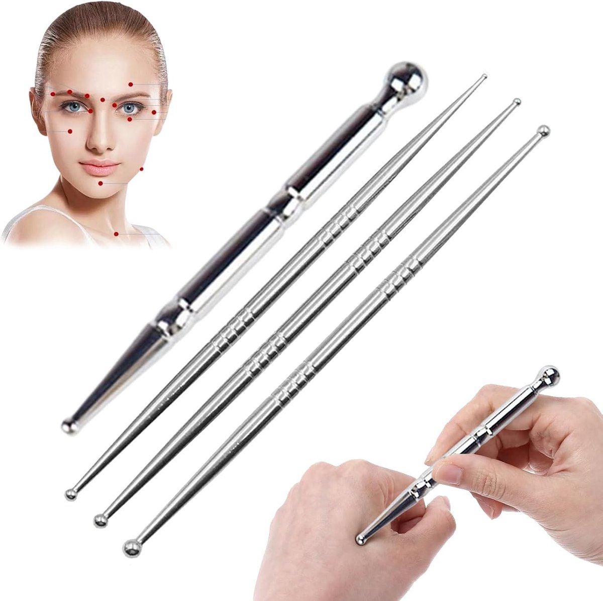 4-delige Acupressuurpen Set, RVS Meridianenpen voor Massage, Acupunctuur en Spanning Verlichting