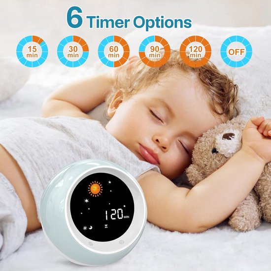 Kinderwekker Slaaptrainer - Wakker Licht - Kinderen Leren - Zon Maan Pictogrammen - 9 Kleuren - Wit — afbeelding 3