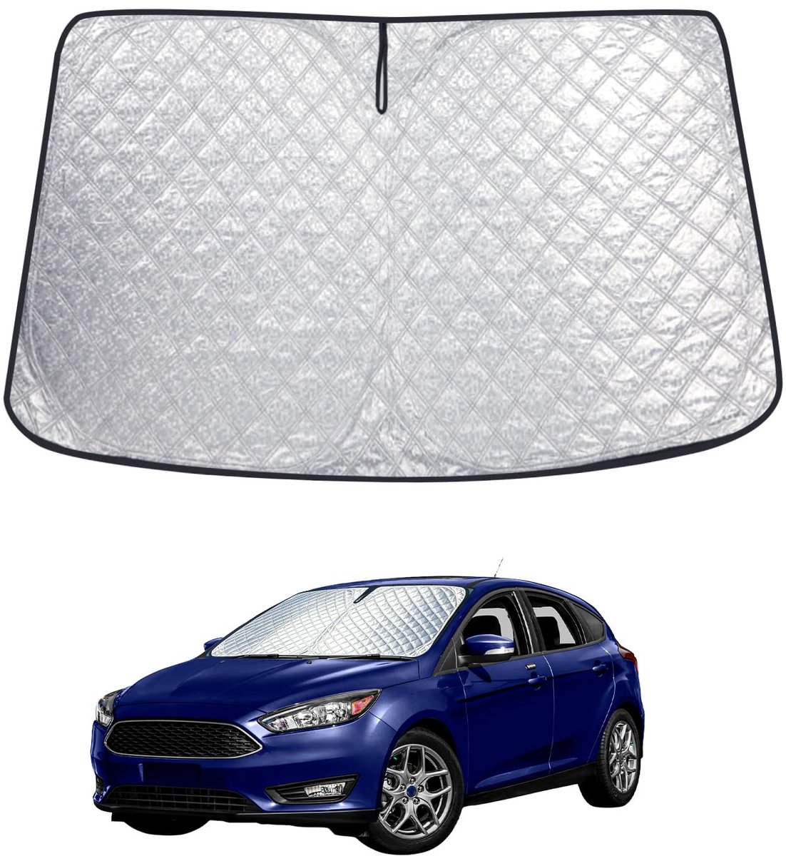 SnelShoppen - Zonnescherm Auto Voorruit Ford Focus MK3 2010-2018, Opvouwbaar Hittebescherming en UV-Bescherming, Zwart, Ideaal voor Zomer en Auto-Rit